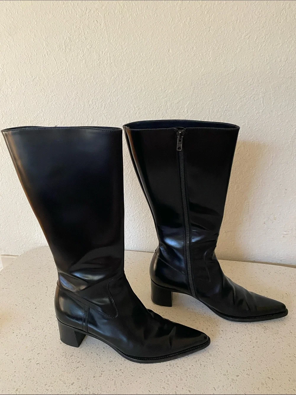 Miu Miu Black Pointed Over-the-Knee Leather Boots
